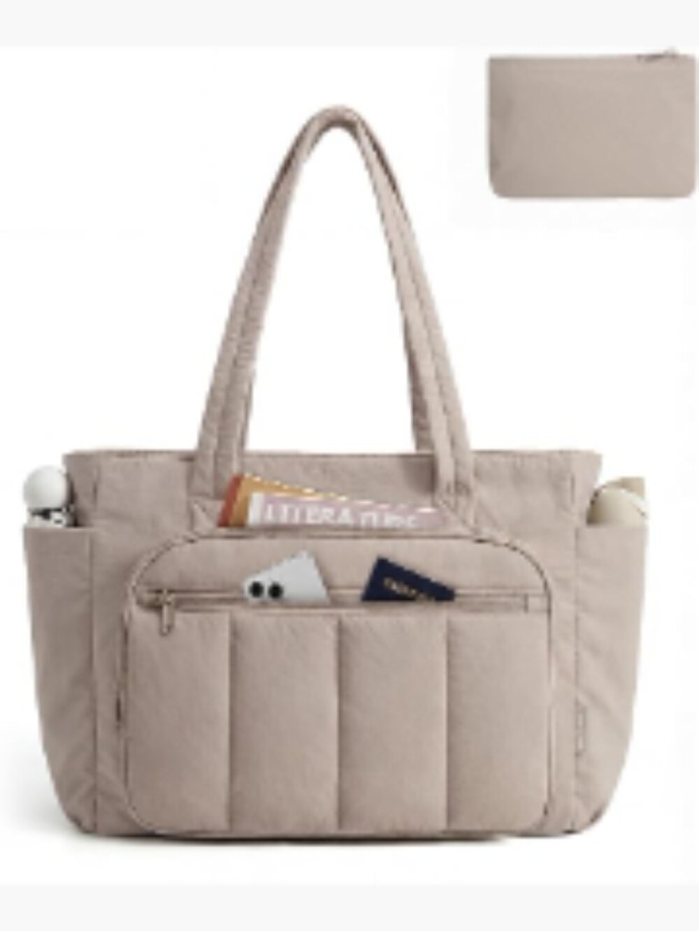 Quilted Tote Bag Set with Pouch, 20L, 15.6 Inch Laptop, Zip Closure, Work